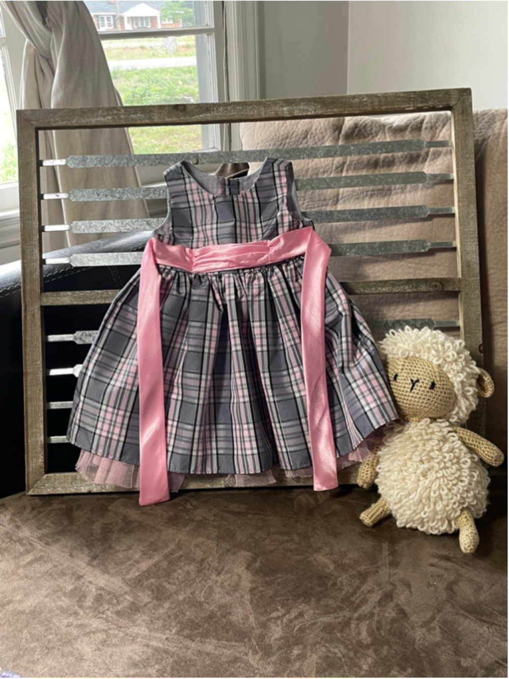 Girls Youngland Formal Dress 18 Months Gray Pink Plaid - Picture 1 of 8